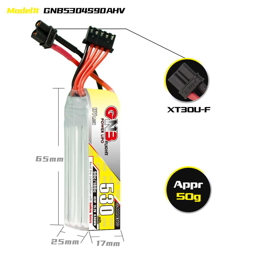 15960 3 battery gnb gaoneng lipo 4s 15 2v 530mah 90c xt30 long