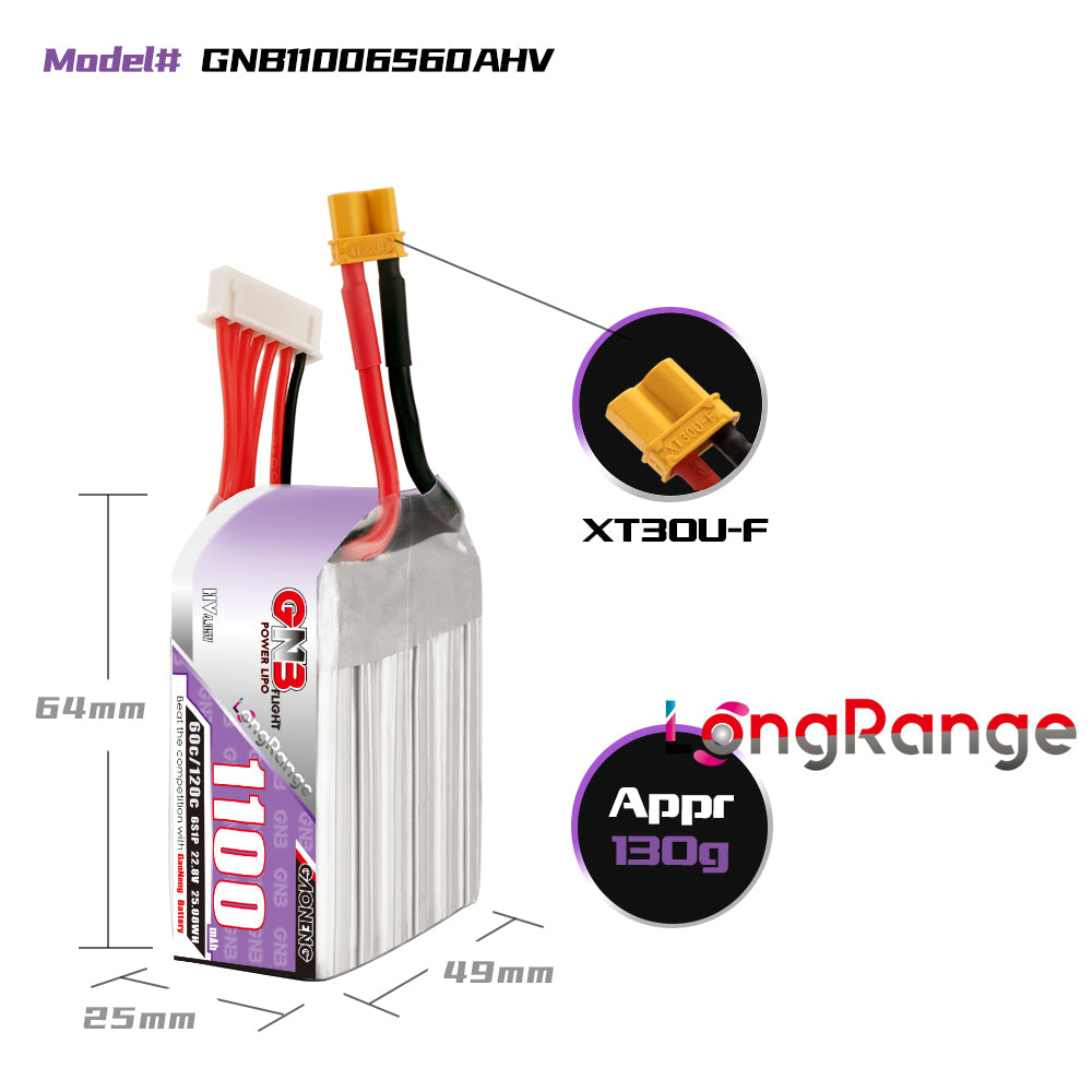 16020 3 battery gnb gaoneng lihv 6s 22 8v 1100mah 60c xt30
