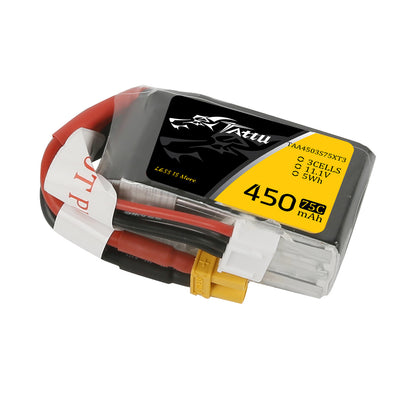 14325 3 battery tattu lipo 3s 11 1v 450mah 75c with xt30 plug