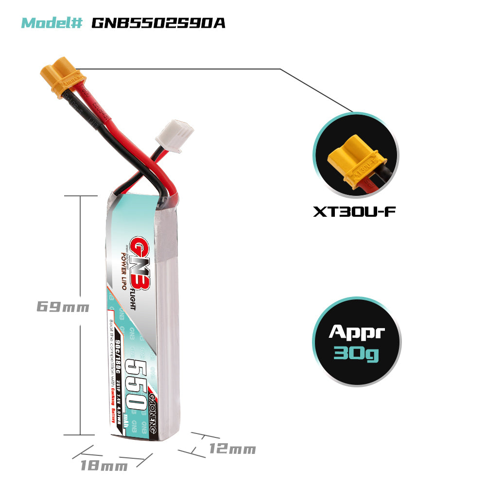 15717 1 battery gnb lipo 2s 7 4v 550mah 90c xt30
