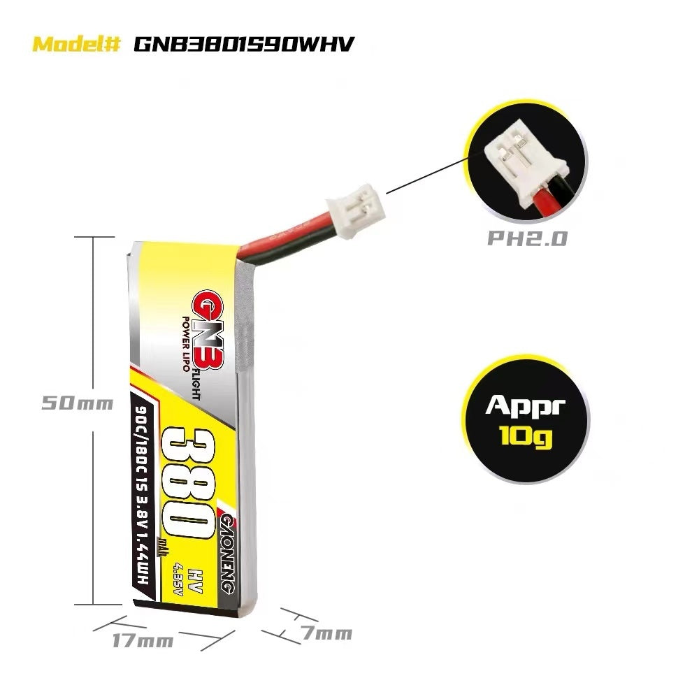 15933 2 battery gnb gaoneng lihv 1s 3 8v 380mah 90c ph2 0 cabled