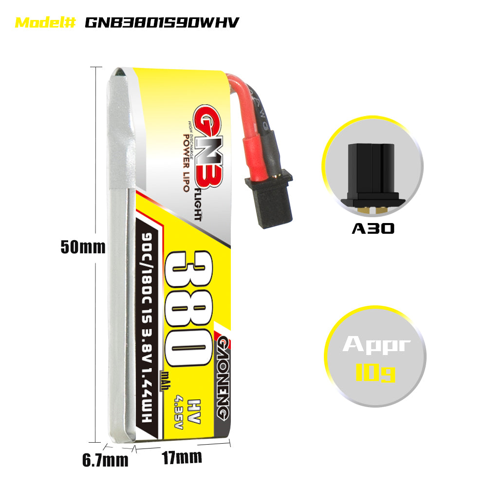 15936 3 battery gnb gaoneng lihv 1s 3 8v 380mah 90c a30 cabled