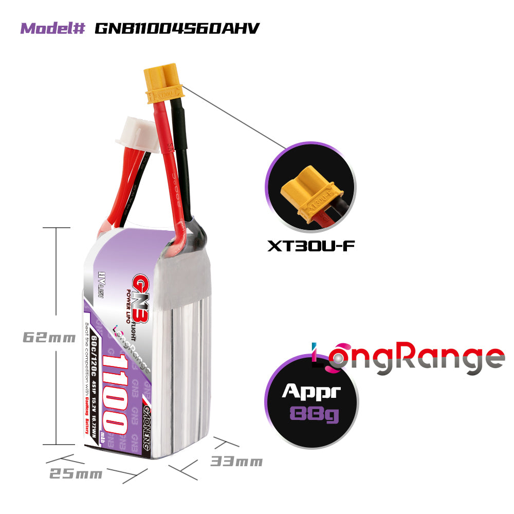 16017 2 battery gnb gaoneng lihv 4s 15 2v 1100mah 60c xt30