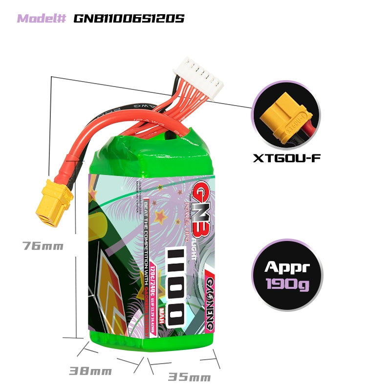16026 3 battery gnb gaoneng lipo 6s 22 2v 1100mah 120c xt60