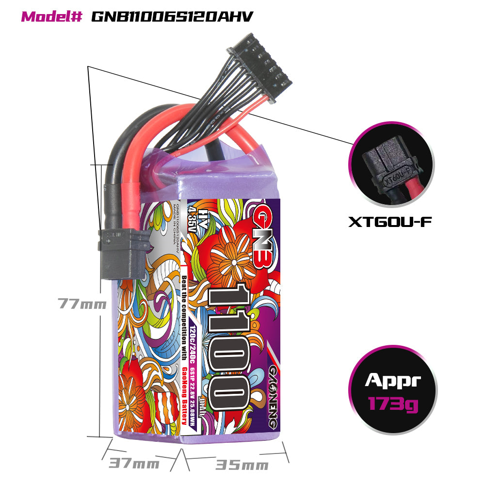 16044 3 battery gnb gaoneng lihv 6s 22 8v 1100mah 120c xt60