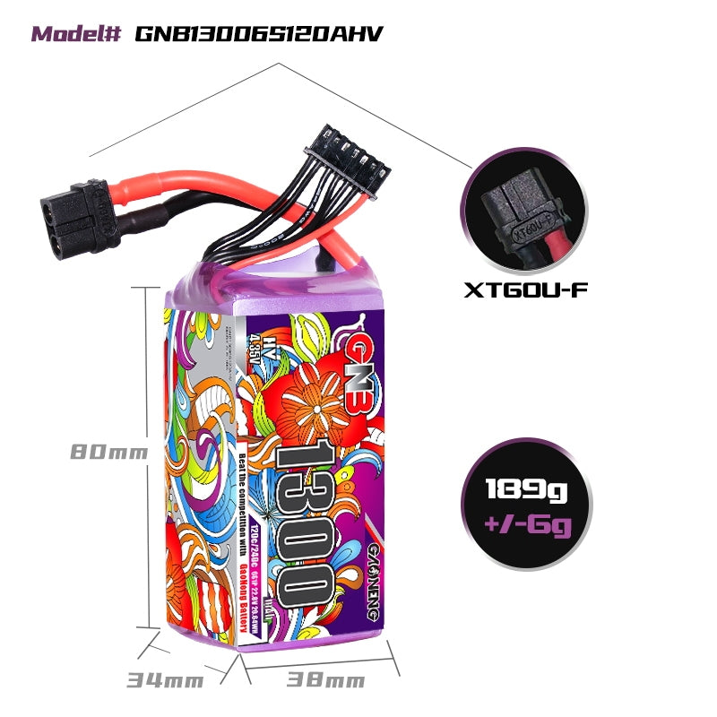 16047 2 battery gnb gaoneng lihv 6s 22 8v 1300mah 120c xt60