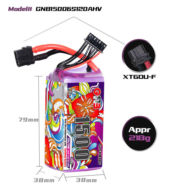 16053 2 battery gnb gaoneng lihv 6s 22 8v 1500mah 120c xt60