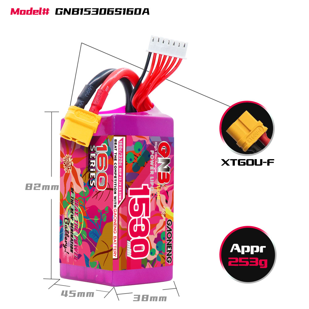 Battery GNB GAONENG 1530mah 6S1P 22.2V 160C XH-JST 7P XT60