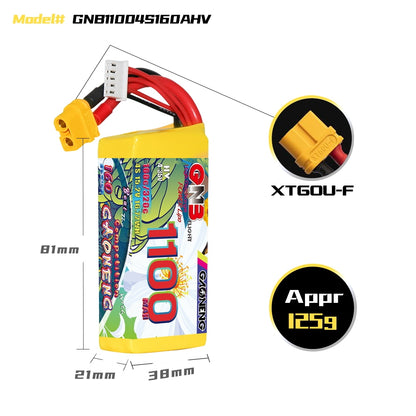 Battery GNB GAONENG 1100mah 4S1P 15.2V HV 160C XH- JST 5P XT60
