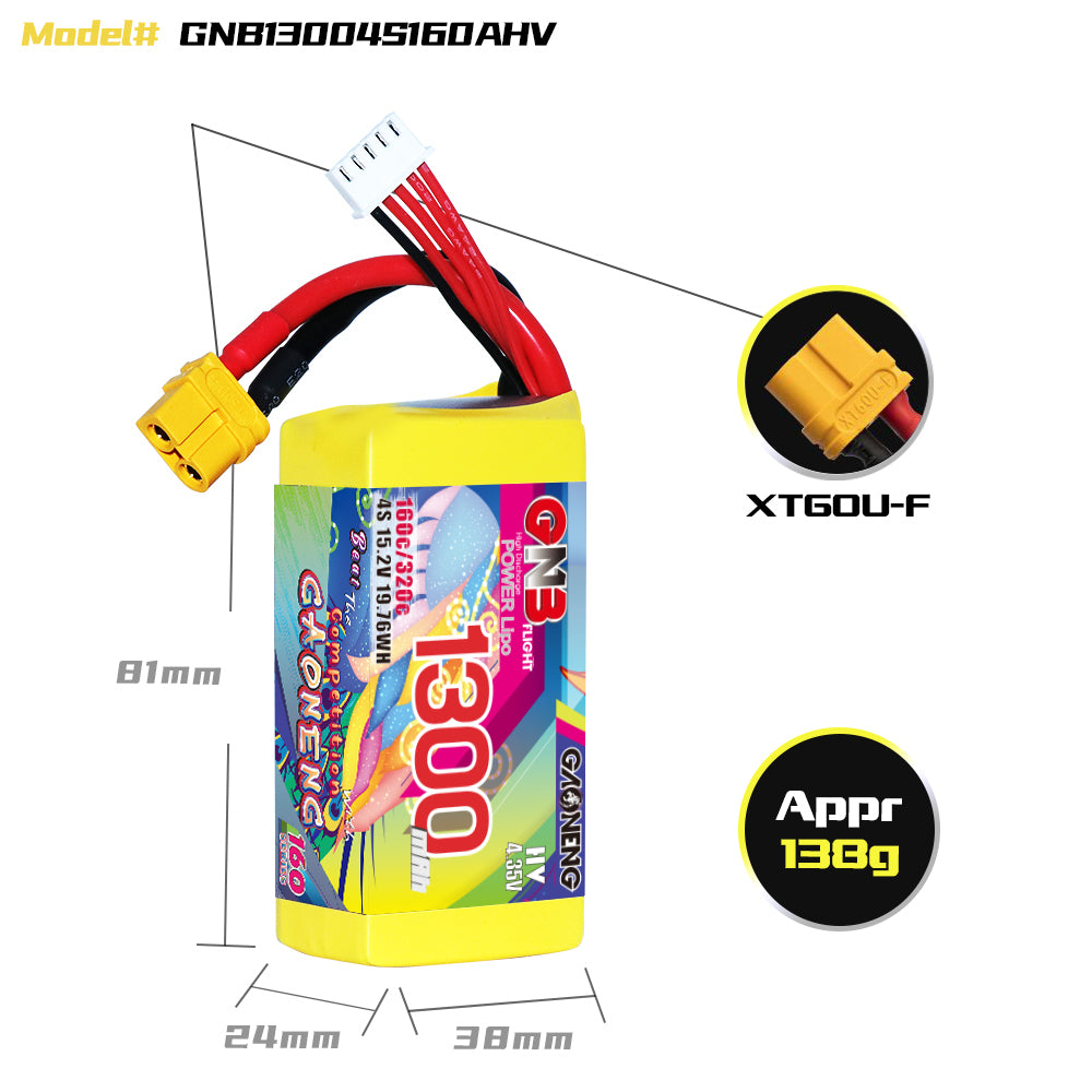 Battery GNB GAONENG 1300mah 4S1P 15.2V HV 160C XH- JST 5P XT60