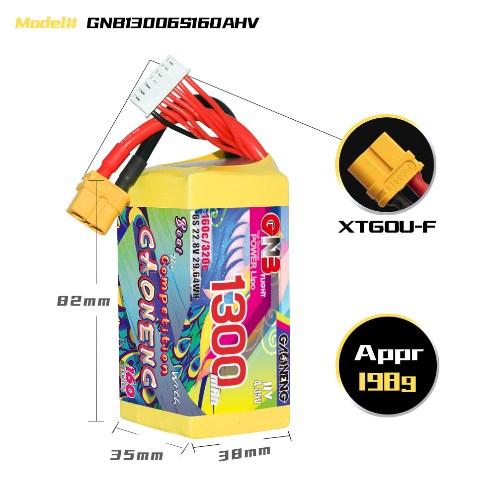 Battery GNB GAONENG 1300mah 6S1P 22.8V HV 160C XH- JST 7P XT60