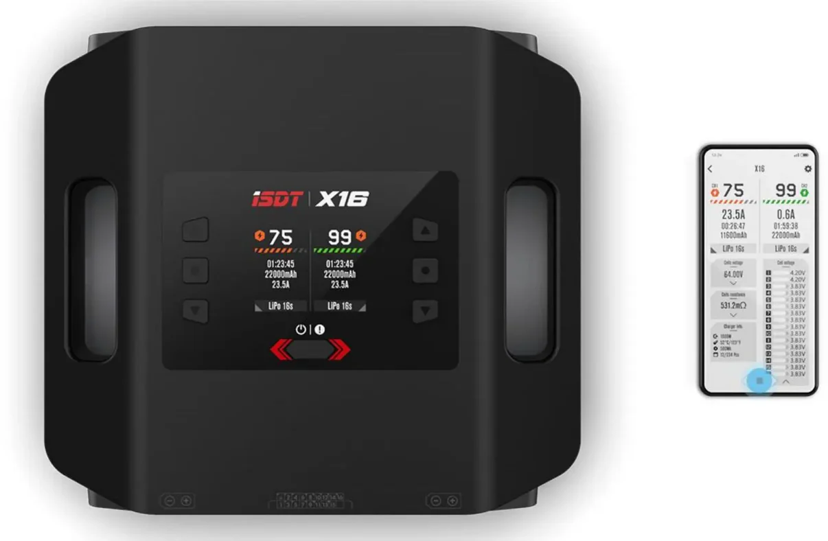 X16 Lipo Charger 1100W x 2 20A x 2 Dual Channel Lipo Charge and Discharge Cycle Balance Charger for 2 16S Batteries ISDT 1676277631