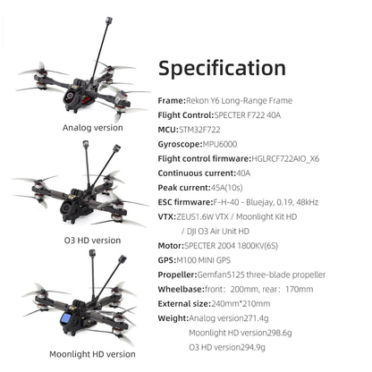 FPV drone HGLRC Rekon Y6 5-inch ELRS Moonlight Kit HD