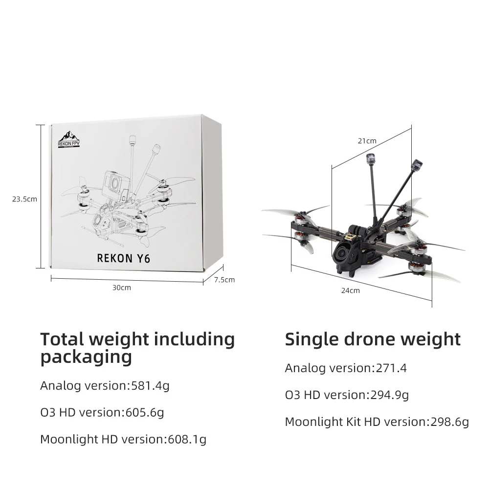 FPV drone HGLRC Rekon Y6 5-inch ELRS Moonlight Kit HD