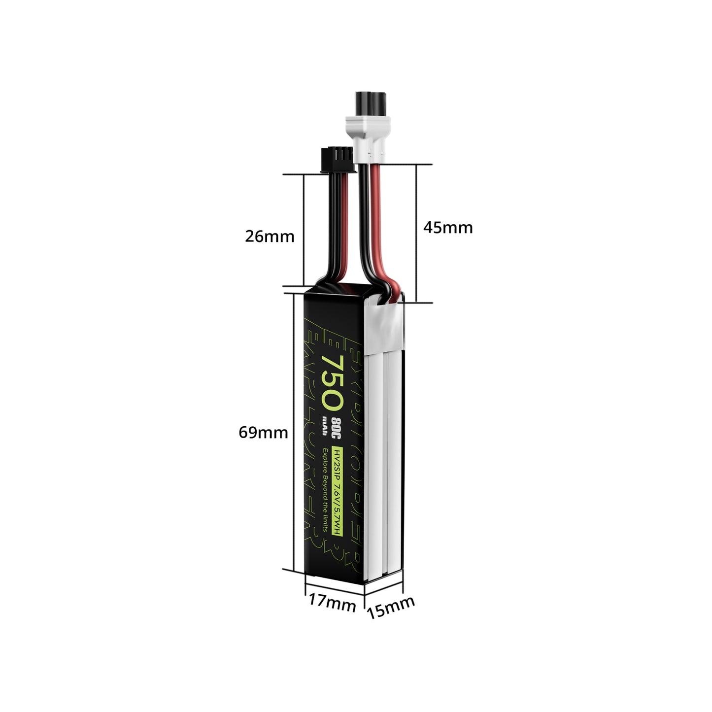 Battery FLYWOO Explorer 750mAh 2S HV 80C LiPo XT30UP (2 pcs)