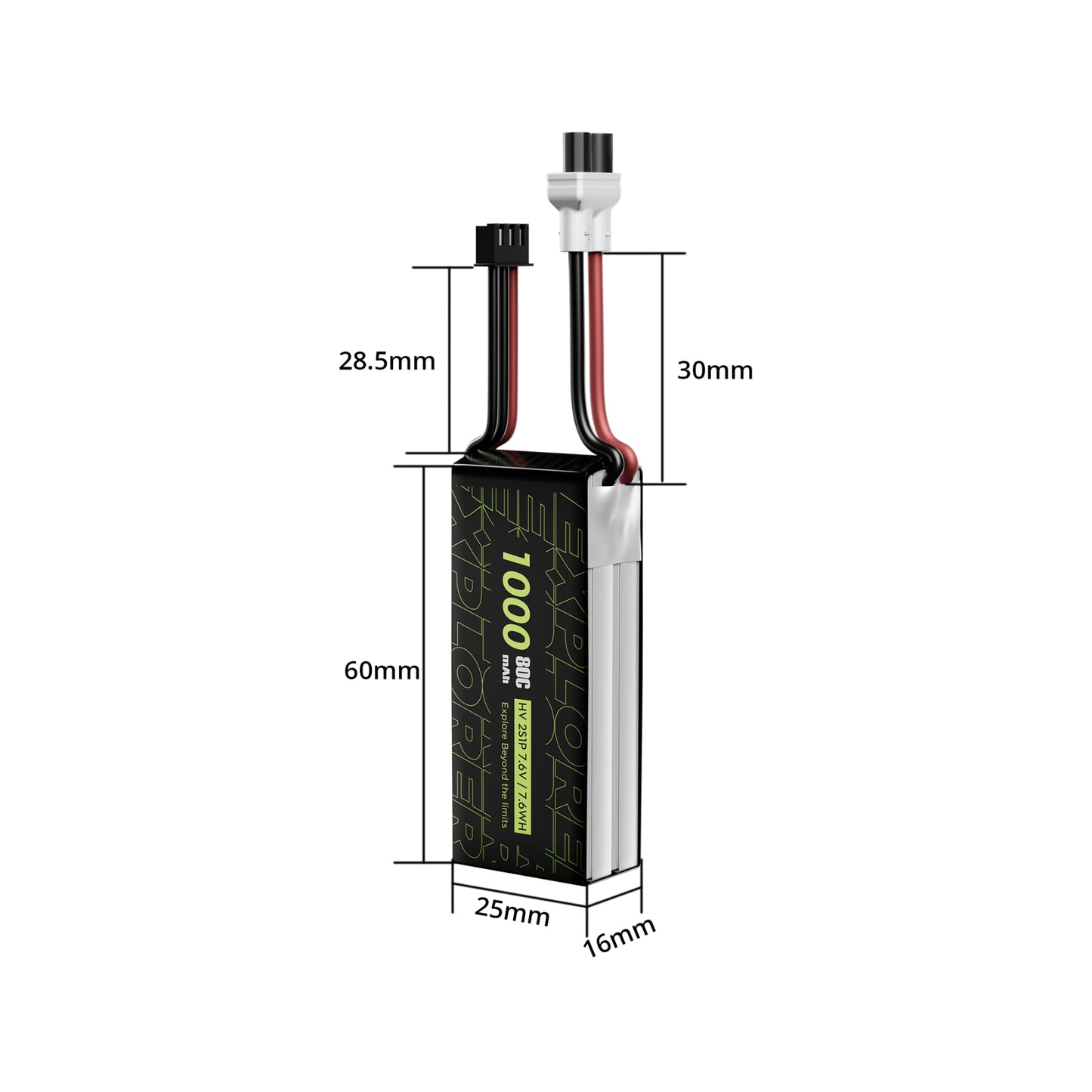 Battery FLYWOO Explorer 1000mAh 2S HV 80C LiPo XT30UP (2 pcs)